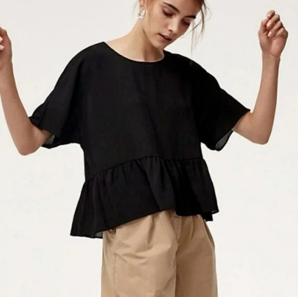 Aritzia Wilfred Macee Top Peplum Blouse Black Women's Size Small